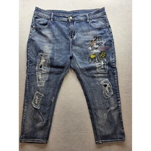 Fashion Jeans Women's Mickey Mouse Distressed Blue Demin Capri Pants. Size 36